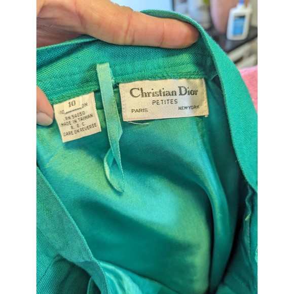 Vintage Christian Dior Womens Skirt Suit Kelly Green Petites 6 Blazer 10 Skirt - Picture 14 of 15
